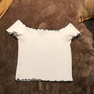 Zara white and navy ribbed crop top